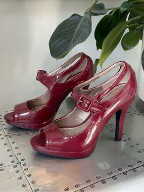 Maurices Red Patent Peep-Toe Mary Jane Heels